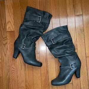 Grey heeled boots